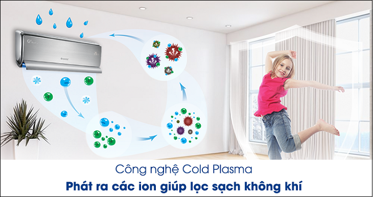 Máy lạnh Gree có khả năng loại bỏ bụi bẩn và vi khuẩn trong không khí với tính năng Cold Plasma