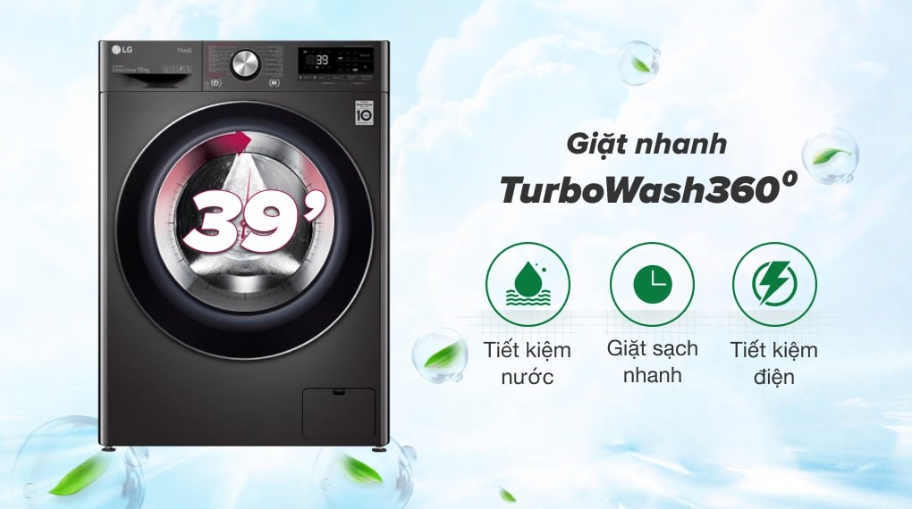 Máy giặt LG Inverter 10 kg FV1410S3B sử dụng công nghệ TurboWash 360