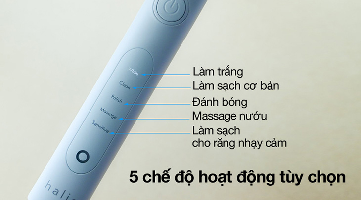 Bàn chải điện Halio Sonic Whitening Pro White với 5 chế độ làm sạch khác nhau có thể đáp ứng đa dạng các nhu cầu sử dụng của người dùng