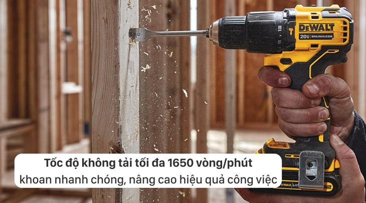 Máy khoan dùng pin Dewalt DCD709N-KR 18V sử dụng động cơ không chổi than, có thể đạt tốc độ máy nhanh chóng tiết kiệm thời gian khoan