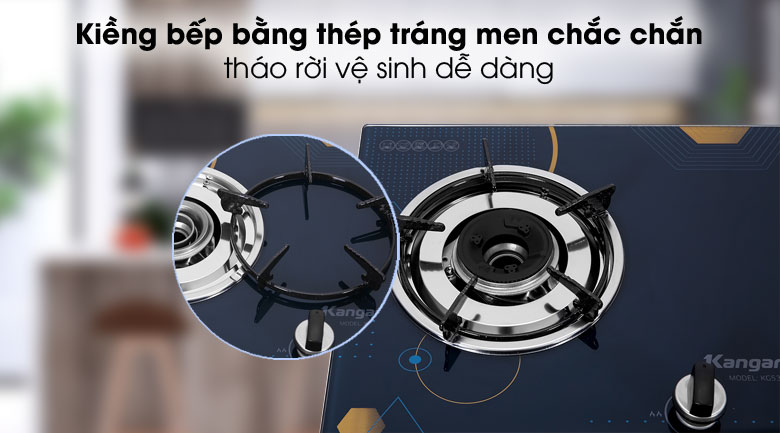 Bếp ga âm Kangaroo KG536B trang bị kiềng bếp làm bằng thép tráng men bền bỉ, chịu lực tốt