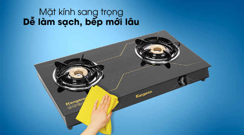 Mặt bếp ga đôi Kangaroo KG516M làm bằng kính cường lực