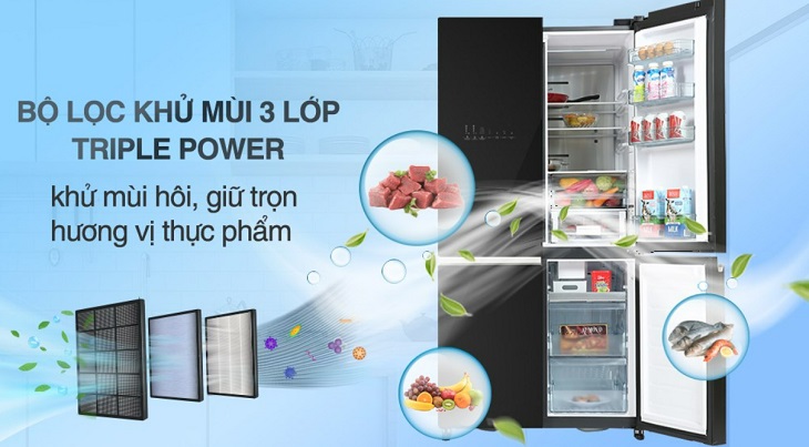 Tủ lạnh Hitachi Inverter 569 lít R-WB640VGV0 GBK tích hợp Bộ lọc khử mùi 3 lớp Triple Power khử mùi và kháng khuẩn tối ưu