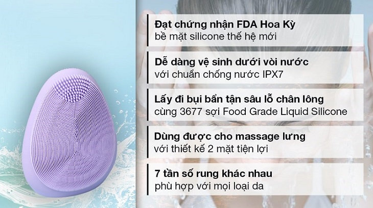 Máy rửa mặt và massage Emmie Purple Don't Lie có khả năng lấy đi bụi bẩn từ sâu bên trong và giảm mụn nhanh chóng