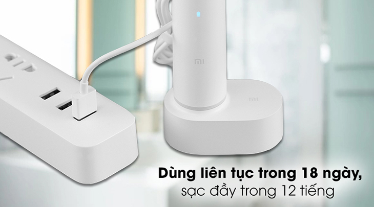 Bàn chải điện Xiaomi NUN4087GL cho phép bạn có thể sử dụng sản phẩm liên tục trong 18 ngày chỉ với 12 giờ sạc