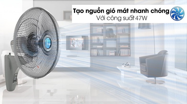 Quạt treo Mitsubishi W16-RA CY-GY sở hữu công suất mạnh mẽ lên tới 47W