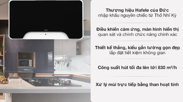 Máy hút mùi áp tường Hafele HH-WVGS90A (533.80.203) có thiết kế thẳng, kiểu gắn tường đẹp mắt