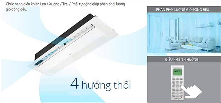 Máy lạnh âm trần LG 1 hướng thổi kiểm soát luồng gió tự động 4 chiều