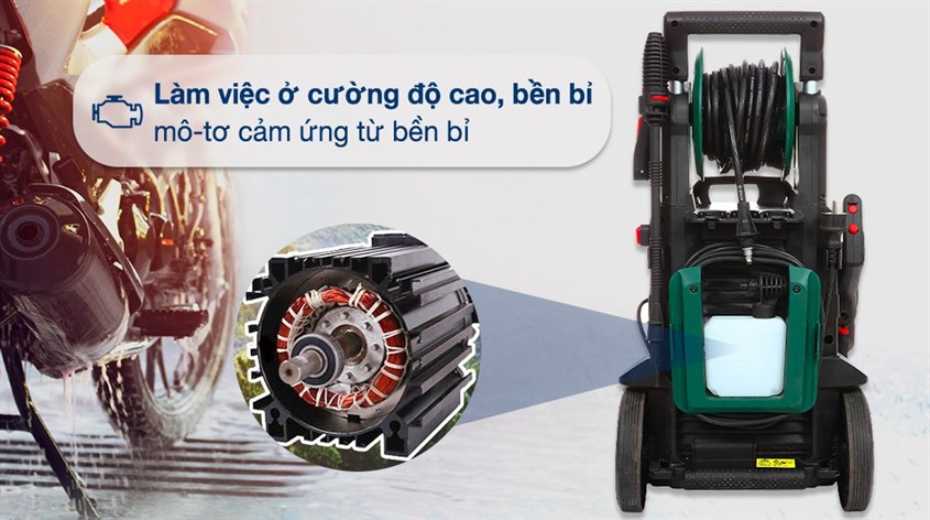 Máy phun xịt rửa áp lực cao Bosch Aquatak 140 2100W sở hữu mô-tơ cảm ứng từ hiện đại