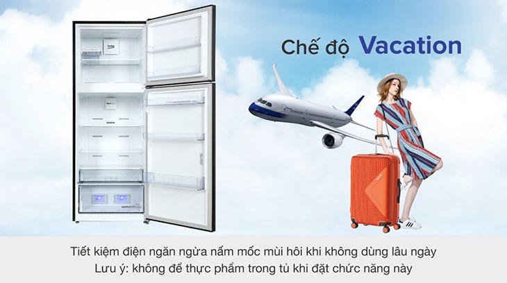 Tủ lạnh Beko Inverter 422 lít RDNT470I50VK với chế độ Vacation giúp bảo quản thức ăn khi người dùng đi công tác hay du lịch