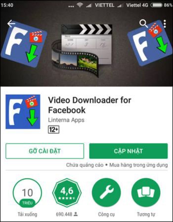 Đầu tiên, bạn tải ứng dụng Video Downloader for Facebook về điện thoại