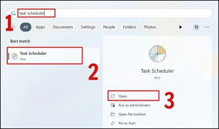 Mở Task Scheduler bằng cách gõ 