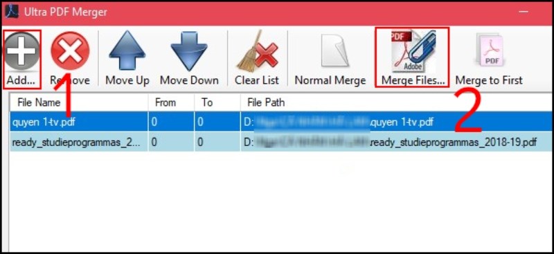 Chọn Add (Thêm) để thêm tệp cần ghép > Chọn Merge Files (Ghép file)