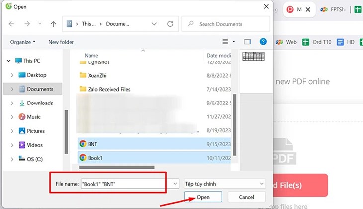 Chọn các file PDF cần ghép > Chọn Open
