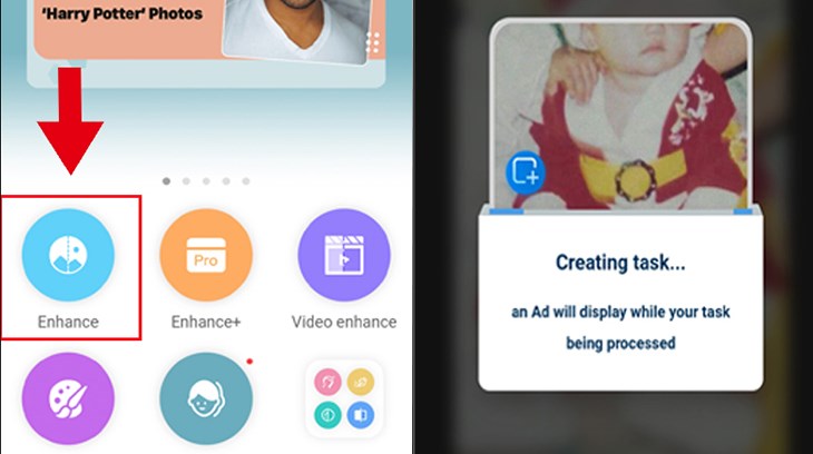 Chọn Enhance để tải ảnh lên Remini