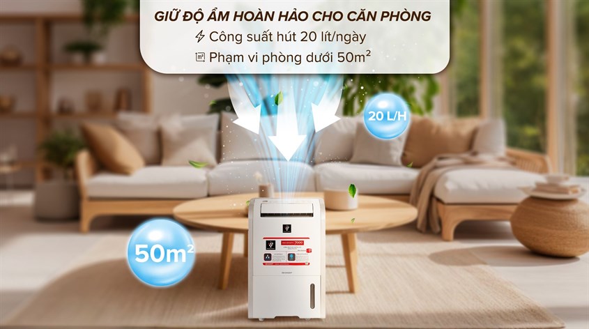 Máy hút ẩm Sharp DW-D20A-W hút ẩm hiệu quả với công suất 410W 