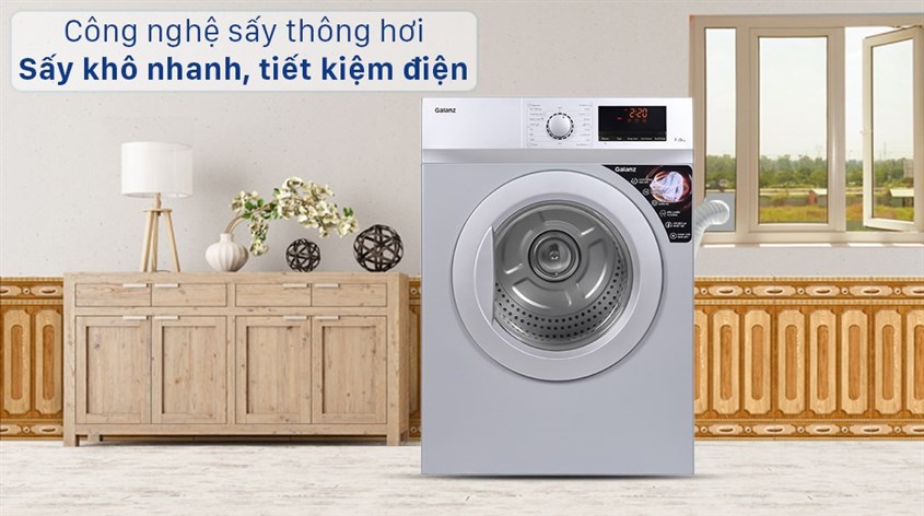 Máy sấy thông hơi Galanz 7 Kg DV-70T5C(S) có 15 chương trình sấy tự động giúp quần áo khô ráo nhanh chóng