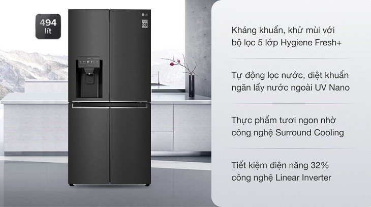 Tủ lạnh LG Inverter 494 lít Multi Door GR-D22MB có khả năng giữ thực phẩm luôn tươi ngon nhờ tính năng Surround Cooling