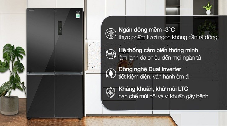 Tủ lạnh Beko Inverter 553 lít Multi Door GNO51651GBVN sở hữu giá bán phù hợp với thu nhập trung bình của gia đình Việt Nam