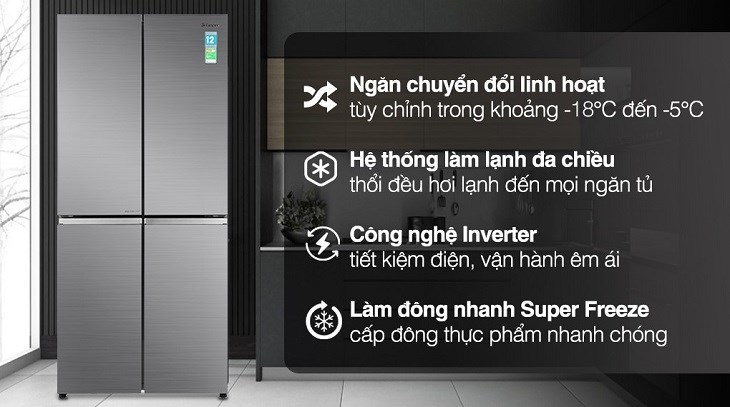 Tủ lạnh Casper Inverter 462 lít Multi Door RM-520VT được trang bị ngăn chuyển đổi linh hoạt giúp bảo quản thực phẩm tươi ngon và lâu