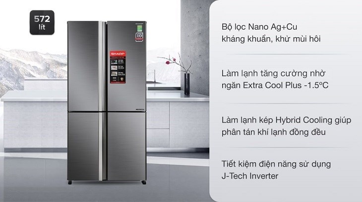 Tủ lạnh Sharp Inverter 572 lít Multi Door SJ-FX640V-SL nổi bật với khả năng hoạt động êm ái, ít tiếng ồn