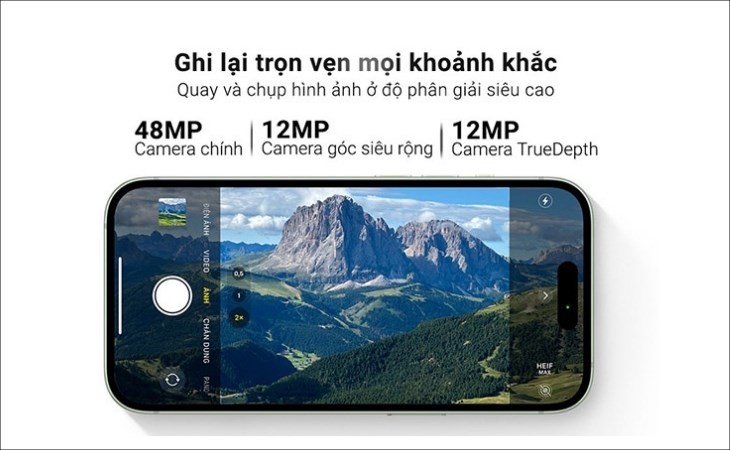 Điện thoại iPhone 15 Plus 128GB sở hữu camera chính 48MP mang đến trải nghiệm chụp ảnh trọn vẹn