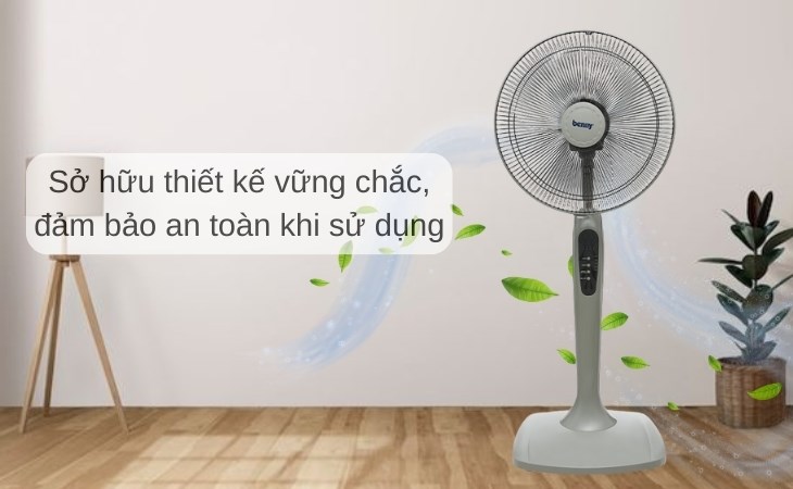 Quạt đứng Benny 3 cánh FM16GX 50W được thiết kế chắc chắn, hạn chế thiết bị rung lắc, rơi vỡ khi hoạt động