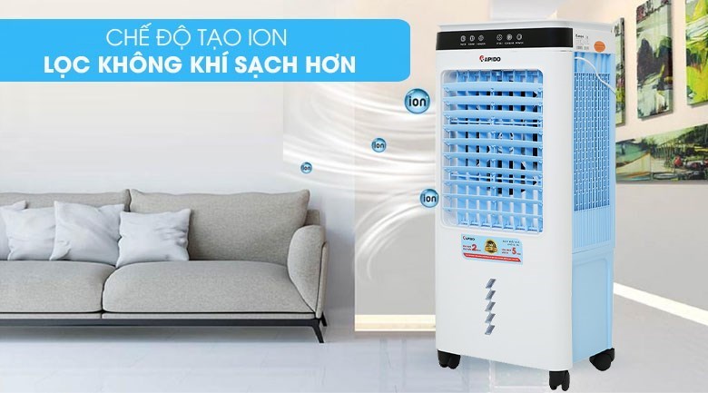 Tính năng tạo ion âm lọc sạch không khí có trên chiếc quạt điều hòa Rapido 6000D