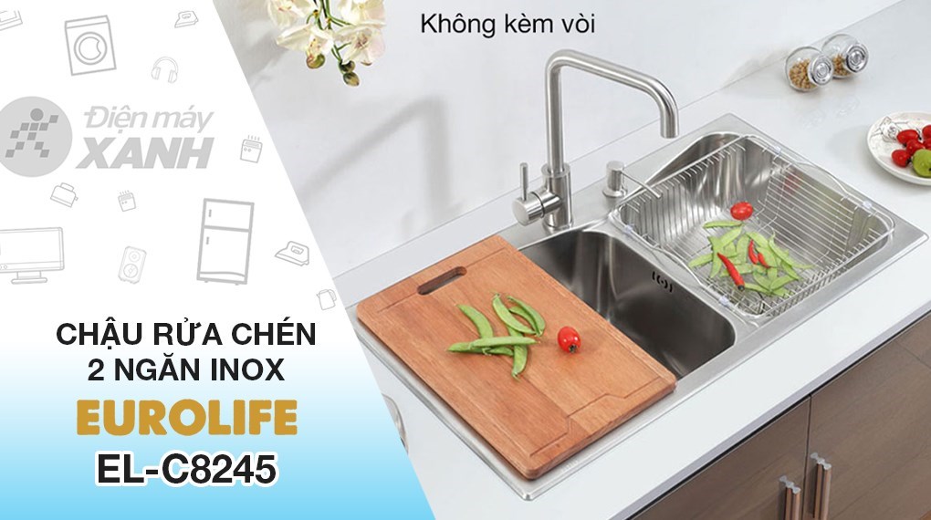 Chậu rửa chén 2 ngăn inox Eurolife EL-C8245