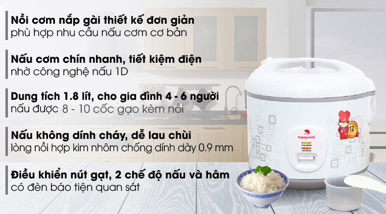 Nồi cơm nắp gài Happycook 1.8 lít HCJ-1822