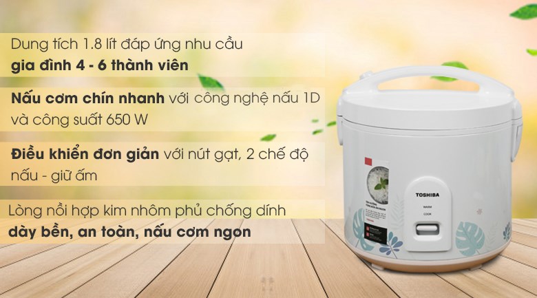 Nồi cơm nắp gài Toshiba 1.8 lít RC-18JH2PV(B)