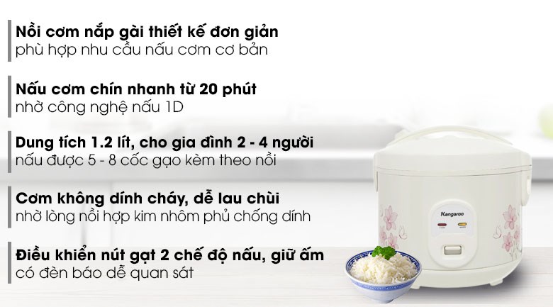 Nồi cơm nắp gài Kangaroo 1.2 lít KG12RC1