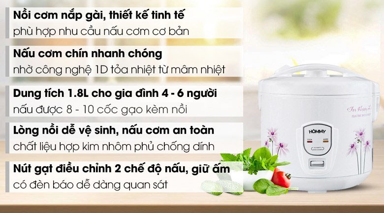 Nồi cơm nắp gài Hommy 1.8 lít JRC-180F