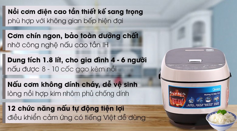 Nồi cơm cao tần Midea 1.8 lít MB-HS5008