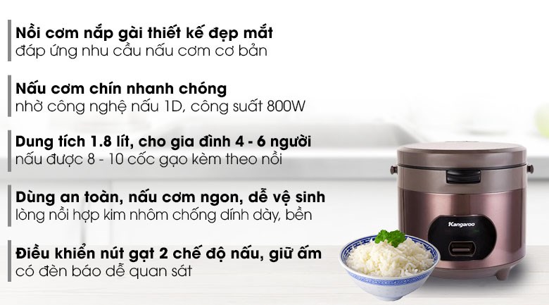 Nồi cơm nắp gài Kangaroo 1.8 lít KG18R2