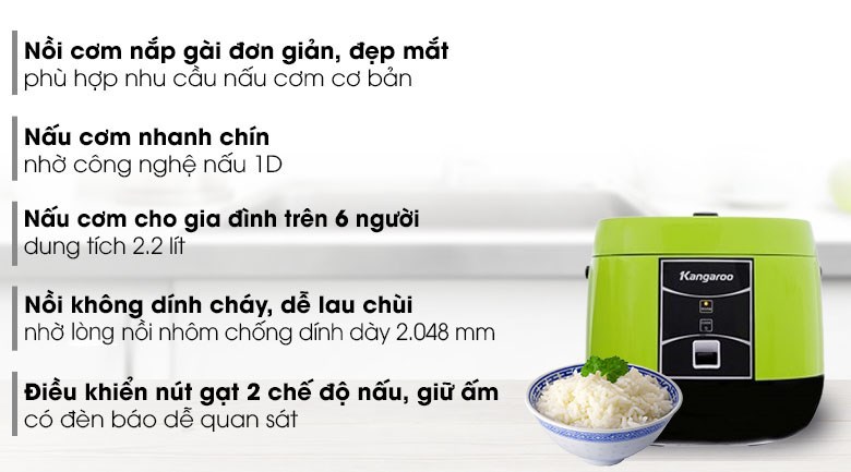 Nồi cơm nắp gài Kangaroo 2.2 lít KG22R1