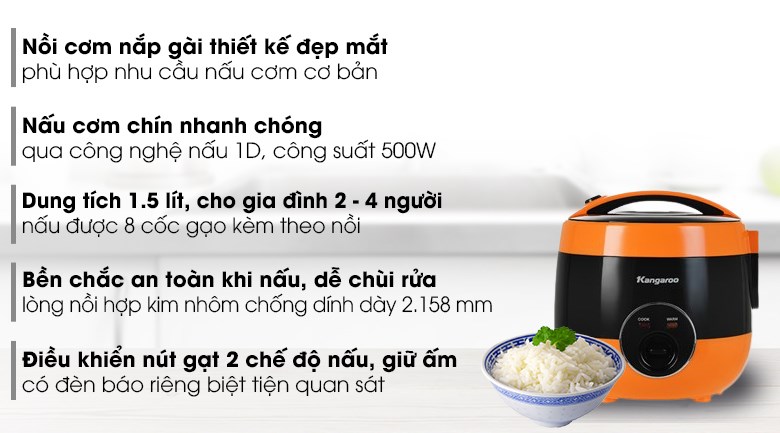 Nồi cơm điện nắp gài Kangaroo KG825 1.5 lít