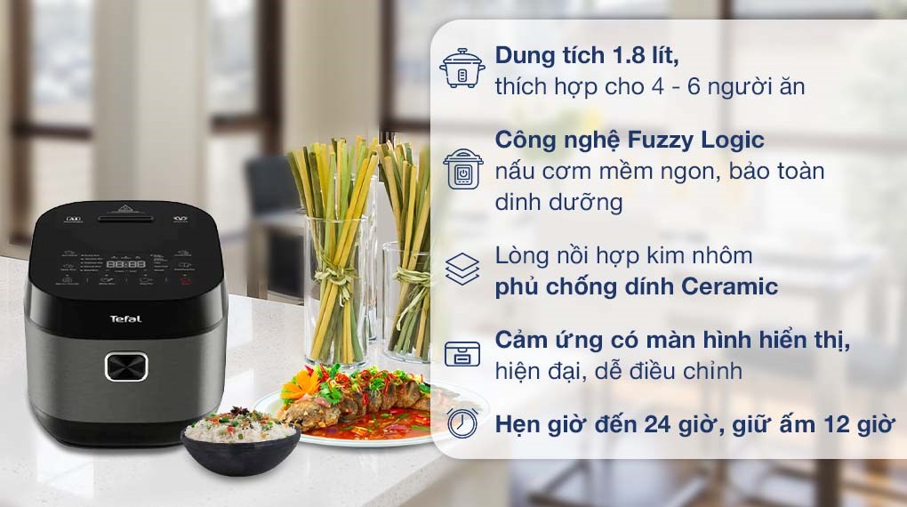 Nồi cơm điện tử Tefal 1.8 lít Delirice Plus RK776B68