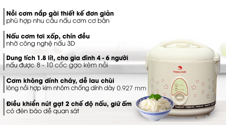 Nồi cơm nắp gài Happycook 1.8 lít HC-180