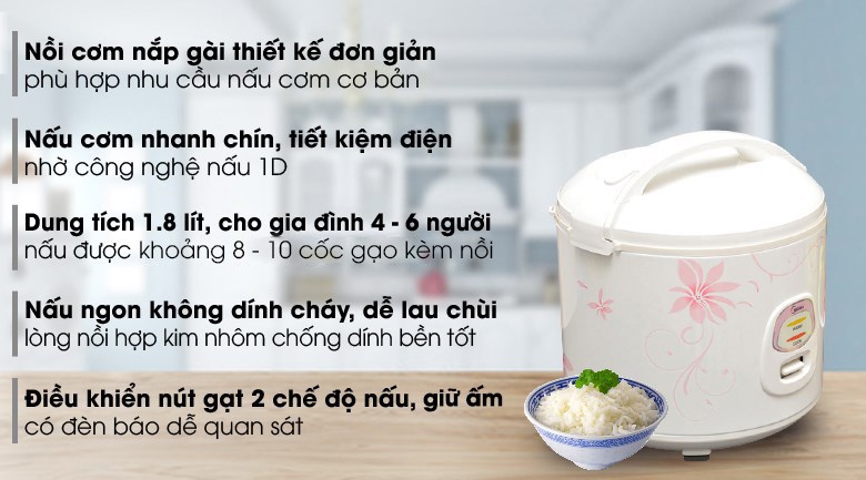 Nồi cơm nắp gài Midea 1.8 lít MR-CM18SQ