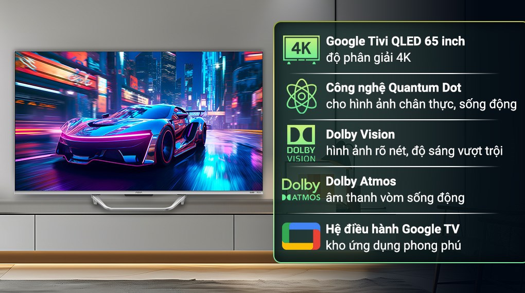 Google Tivi Aqua QLED 4K 65 inch AQT65S800UX