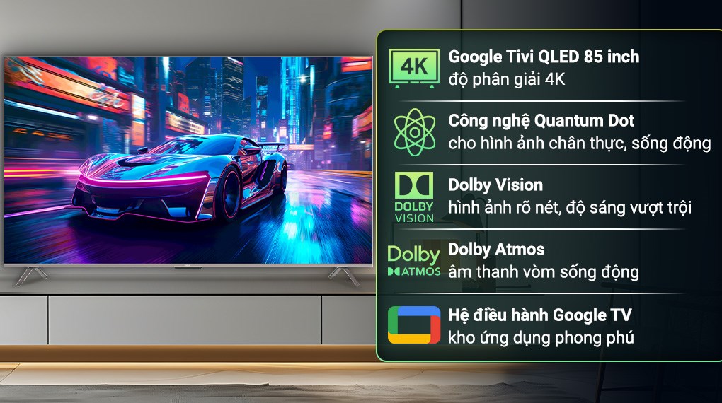 Google Tivi QLED Aqua 4K 85 inch AQT85S800UX