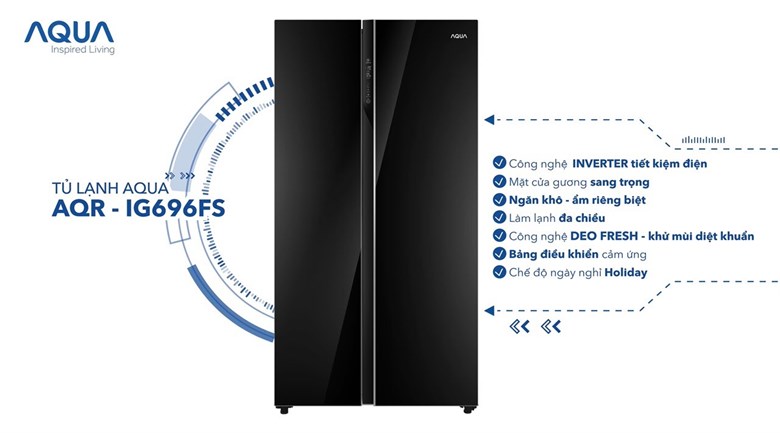 Tủ lạnh Aqua Inverter 602 lít Side By Side AQR-IG696FS GB