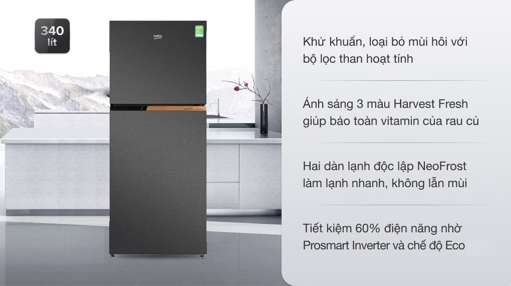 Tủ lạnh Beko Inverter 340 lít RDNT371I50VK