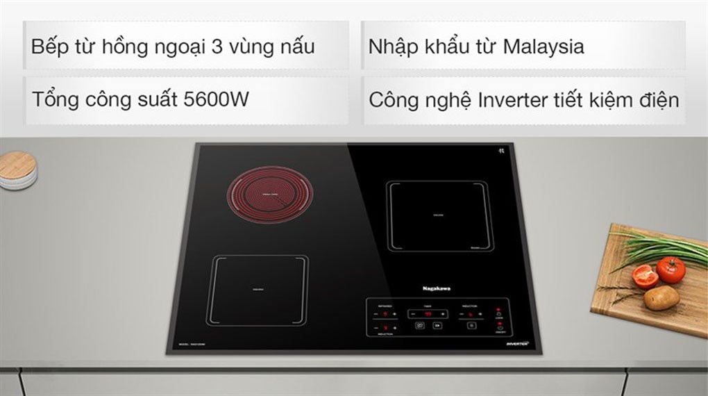 Bếp từ hồng ngoại 3 vùng nấu lắp âm Nagakawa NAG1253M