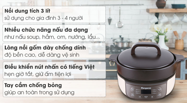 Nồi hầm dưỡng sinh Kangaroo KG3SC1 3 lít