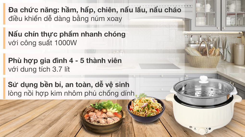 Nồi lẩu điện Mishio MK-275 3.7 lít