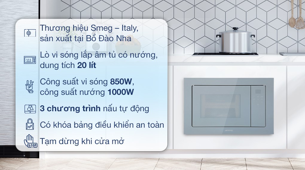 Lò vi sóng có nướng lắp âm Smeg FMI120S2 20 lít (536.34.192)