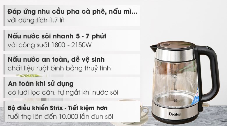 Bình đun siêu tốc Delites 1.7 lít FD-625