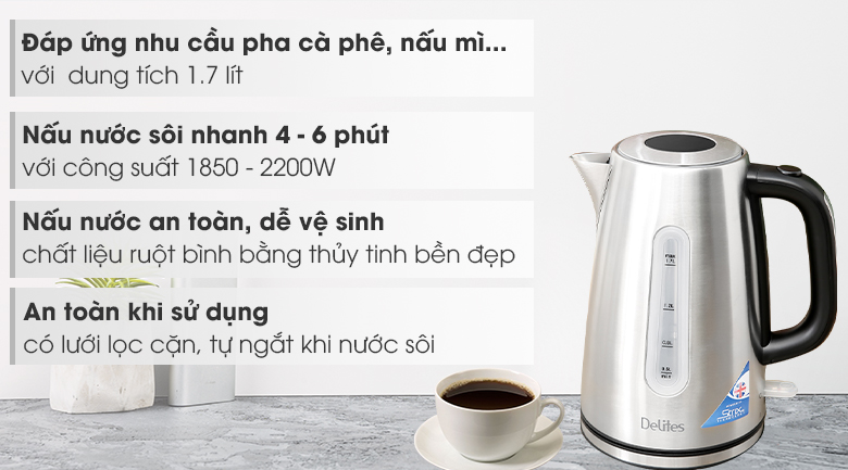 Bình đun siêu tốc Delites 1.7 lít K014QN